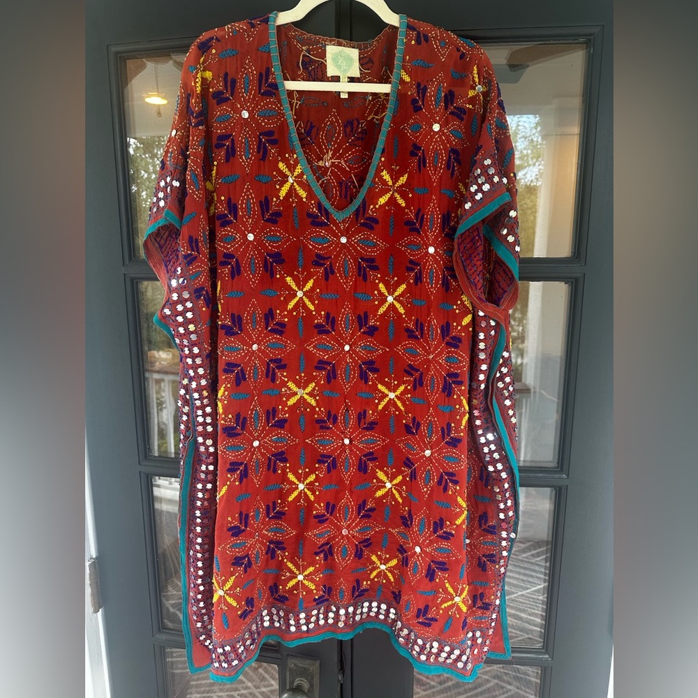 Indian Artisan Embroidered Kaftan, tunic dress from ESD Charleston.